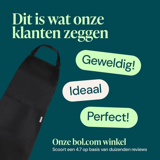 Castagnola keukenschort - Water- en vuilafstotend - Professioneel Kookschort - Schort voor Dames en Heren - Horeca Sloof - Unisex - Verstelbare Gesp - Extra Grote Vakken - Zwart