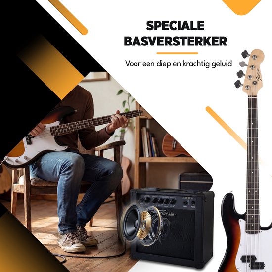 Finesse Elektrische Basgitaar met Versterker - Starterset - Volwassenen - Kind - Sunburst