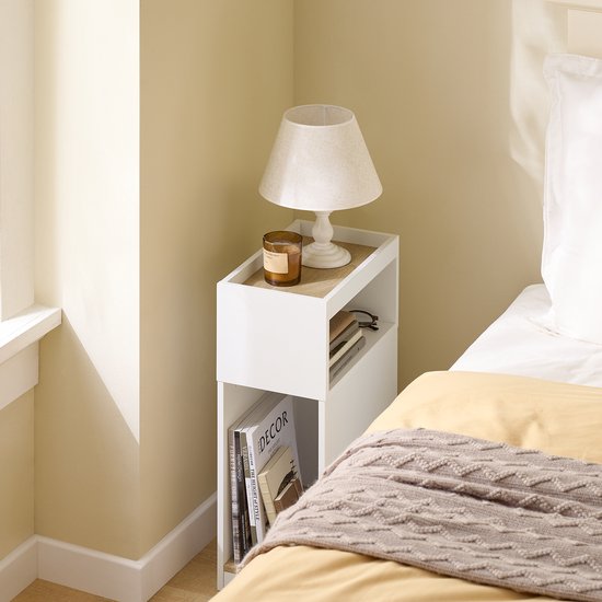 SoBuy Smal Nachtkastje met Lade en Open Plank – 25 x 35 x 60 cm – Ruimtebesparend Design – MDF – Scandinavische Stijl – Houtkleur