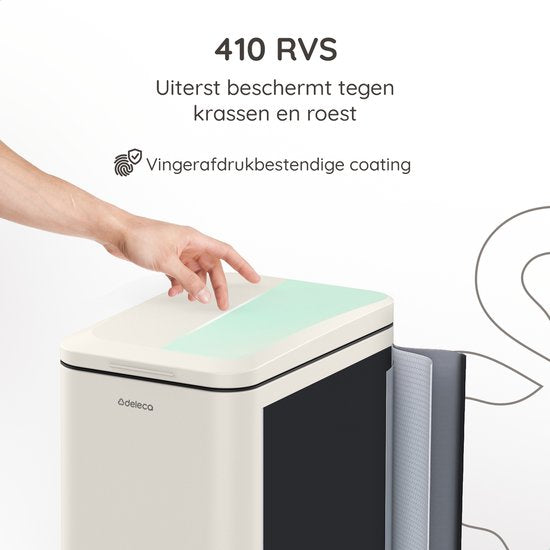 Deleca Prullenbak Prestige - 50 Liter - Smal - RVS Vuilnisbak / Afvalemmer / Pedaalemmer - Met Voetpedaal en Slow Close - Crème wit