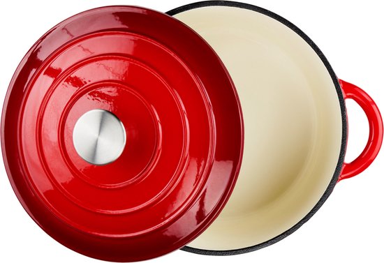 alpina Braadpan Gietijzer met Deksel - Bakpan ⌀ 24 cm - Alle Warmtebronnen - Rood
