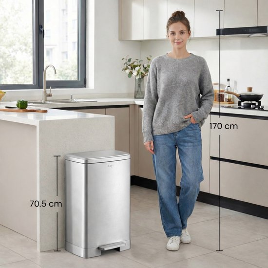 Bayt Prullenbak - Prullenbak 60 Liter - Inclusief 2 rollen vuilniszakken - Vuilnisbak 60 Liter - Pedaalemmer 60 Liter - Afvalbak - RVS - Zilver