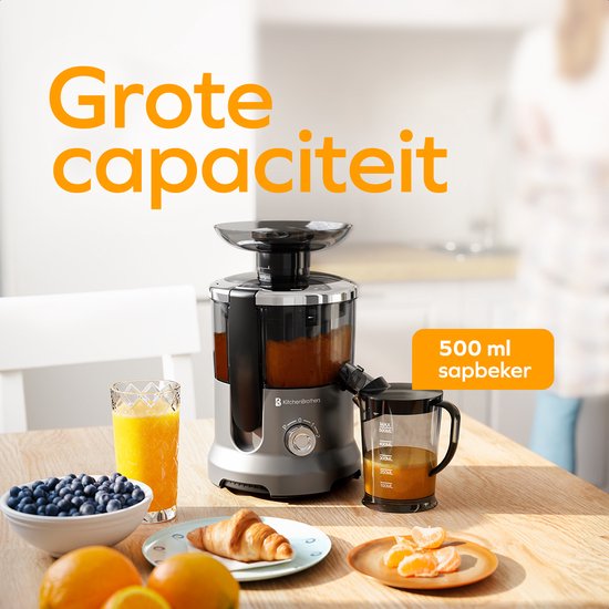 KitchenBrothers Sapcentrifuge - Voor Groenten en Fruit - Juicer - Slowjuicer - Met Pulpcontainer - 500ml - 600W - Zilver/Grijs
