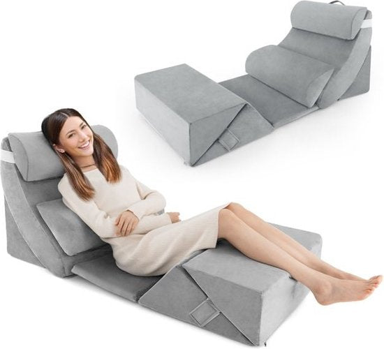 Coast Set van 7 Ergonomische Ligkussens - Traagschuim - Wasbare Hoes - 119 x 59 x 55 cm - Grijs