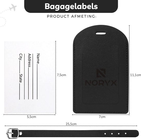 Noryx 4-delige Kofferlabel set - Bagagelabel - Kofferlabels - Koffer Label - Grijs, Wit, Zwart & Bruin