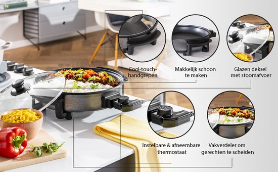 Tristar Elektrische hapjespan 1500W - PZ-2963 - Ø30cm Deksel - Maximale temperatuur 280⁰ C - PFAS-vrij