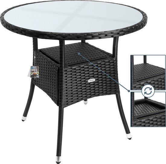 Casaria Bijzettafel - Rond 80cm Weerbestendig Polyrattan - Zwart