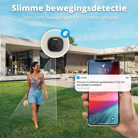 FlinQ Slimme Beveiligingscamera Sentinel - Oplaadbaar via USB & Zonne Energie - Buiten camera met zonnepaneel - Bewakingscamera voor buiten - 2K HD - Nachtzicht