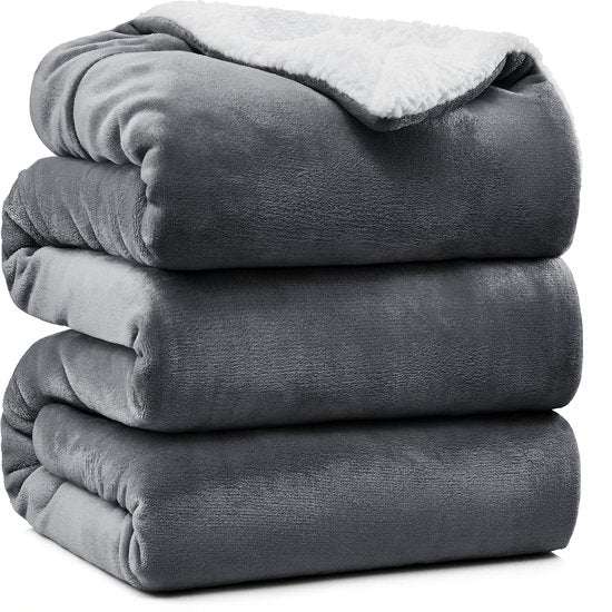 VAIVE Luxe Sherpa Fleece Deken 220x240 cm - Superzacht - Plaid voor Bank, Bed of Woonkamer Decoratie - Dekens - Plaids - Dekentje – Grijs