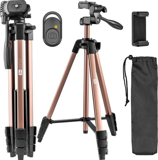Studio ME Telefoon Statief - 136 cm - Tripod Smartphone - Rosegoud - Camera Statief - Telefoonhouder - Incl. Bluetooth Afstandsbediening - Statief Telefoon