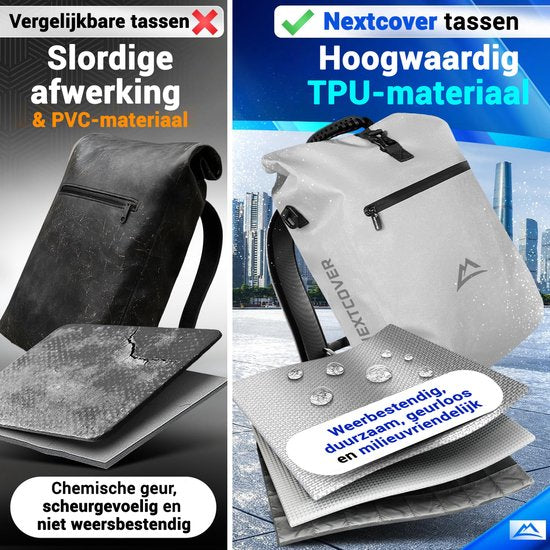 Nextcover 3in1 Fietstas Enkel voor Bagagedrager [PVC vrij] | Waterdichte Fietstas, Rugzak en Schoudertas 25L | Ideaal voor Laptop en Wekelijkse Aankopen | Fiets Tas Enkele | Fietstassen