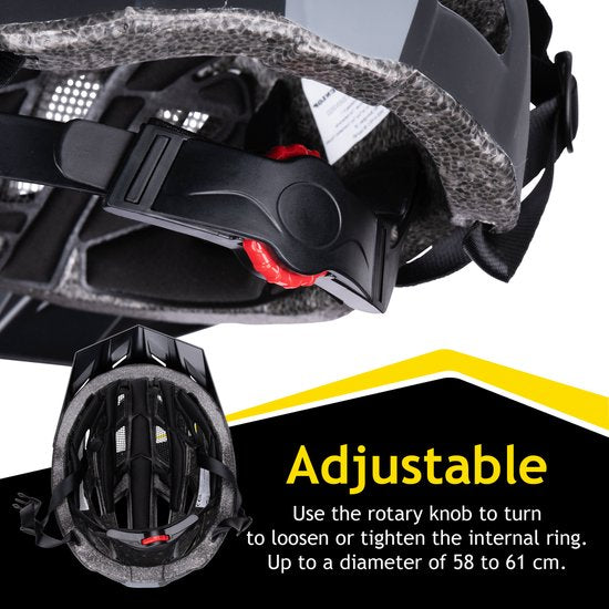 Dunlop Mountainbike Helm - Maat L - Verstelbaar 58-61cm - LED Verlichting - Zwart