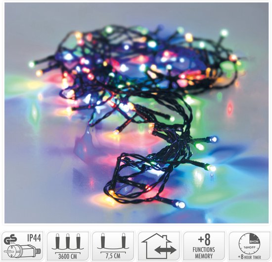 Kerstverlichting 480 led- 36m - multicolor - Timer - Lichtfuncties - Geheugen - Buiten -Binnen-IP44 stekker