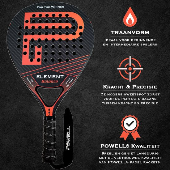 POWELL Padel Racket - Druppelvorm - 3K Carbon - incl. hoes
