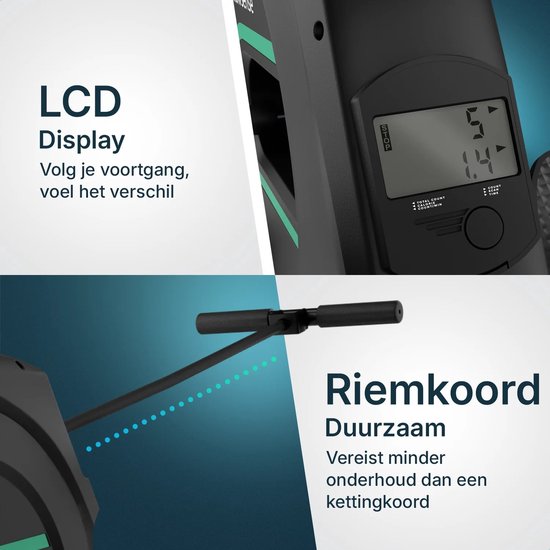 Flowsense Elvora Lite Roeimachine – Inklapbaar Roeiapparaat – Elastische Weerstand – LCD Display – Stil & Compact – Voor Gebruikers tot 200 cm / 115 kg – Thuis Fitness Roeitrainer