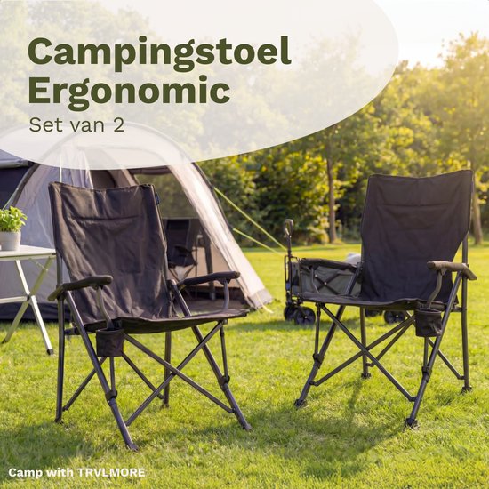 TRVLMORE Campingstoelen - Opvouwbaar - 120KG Draagvermogen - Incl. Draagtas - Klapstoel - Visstoel - Kampeerstoel - Vouwstoel - Zwart