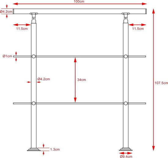 Monzana Trapleuning 100 cm - Met 2 Spijlen – Roestvrijstaal