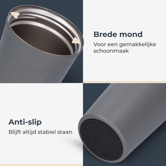 Castagnola Thermosbeker - Koffiebeker To Go - Travel Mug voor Koffie en Thee - Theebeker - 380 ML - RVS - Grijs