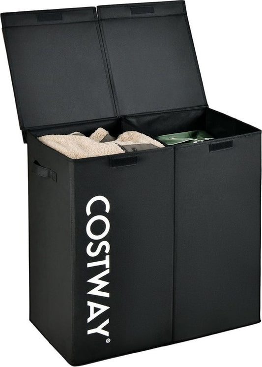 Coast Wasmand met 2 Vakken en Deksel - 115L Inhoud - Vliesstof - Met Handgrepen - 62 x 31 x 60 cm - Zwart
