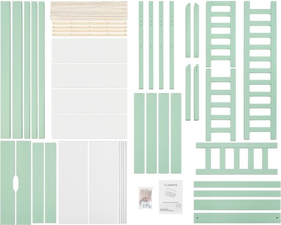 Juskys – Marli Kinderbed & Huisbed Met Bedladen – 90 x 200 cm – Voorzien Van Uitvalbeveiliging En Lattenbodem – Voor Jongens En Meisjes – Mint Grenenhout