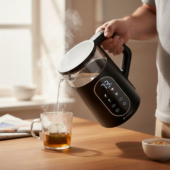 HomeShift® Waterkoker met Temperatuurregeling - Warmhoudfunctie - Dubbelwandig - Elektrisch - 1,7 Liter - 2200W - Zwart