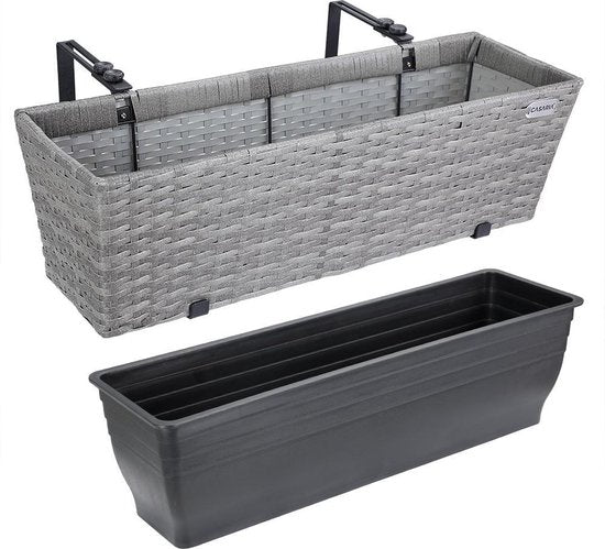 Casaria Polyrattan Bloembak – 2 Stuks Incl. Ophangbeugels - Grijs