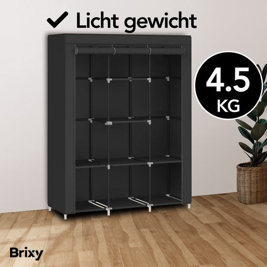 Brixy Kledingkast - XXL - Kleerkast - Opvouwbaar - 175 x 170 x 45cm - Stoffen Vouwkast - Zwart