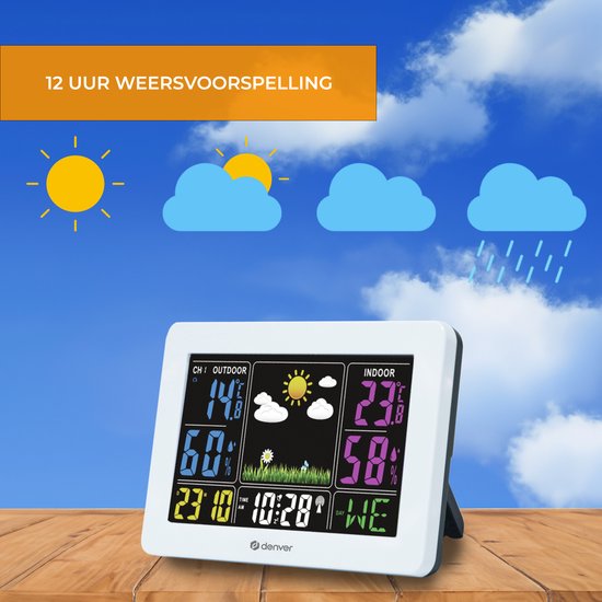 Denver Weerstation binnen en buiten - Draadloos weerstation met Buitensensor - Radiogestuurde Tijd - WS540 - Wit