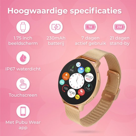 Nuvance - Smartwatch - Dames - 42mm - Bluetooth - Stappenteller - Hartslagmeter - GPS - Waterdicht - IOS/Android - Rosé Goud