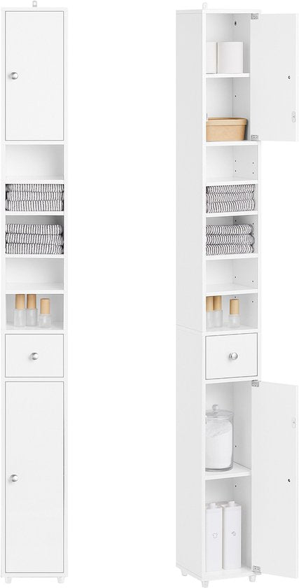 SoBuy BZR167-GW Hoge Badkamerkast - Pearl White Houtcomposiet met Lade
