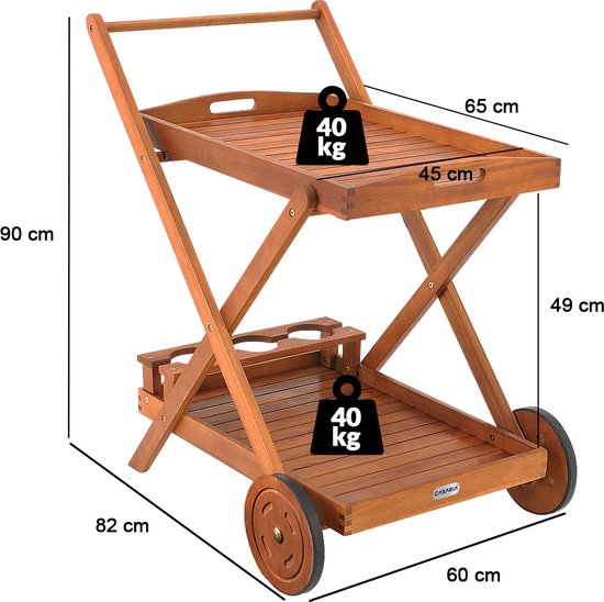 Trolley met wielen van acaciahout