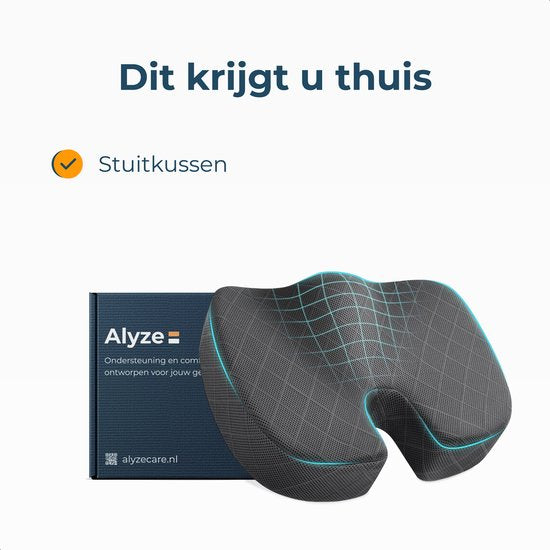 Zitkussen Orthopedisch - Verlichting onderrug, stuitje & heupen - Ergonomische Stuitkussen - Traagschuim Wigkussen - Voor Stoel & Bureaustoel - Alyze