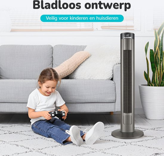 Bloomfold Toren Ventilator - 38 inches - Grijs - Afstandsbediening - Slaapstand - 12 uur Timer - Full Led Display