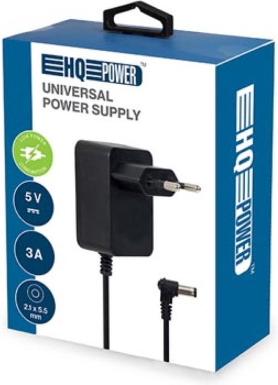 HQ-Power Universele voedingsadapter, 12 VDC, 0.5 A, 6 W, 5.5 x 2.1 mm DC-stekker, zwart