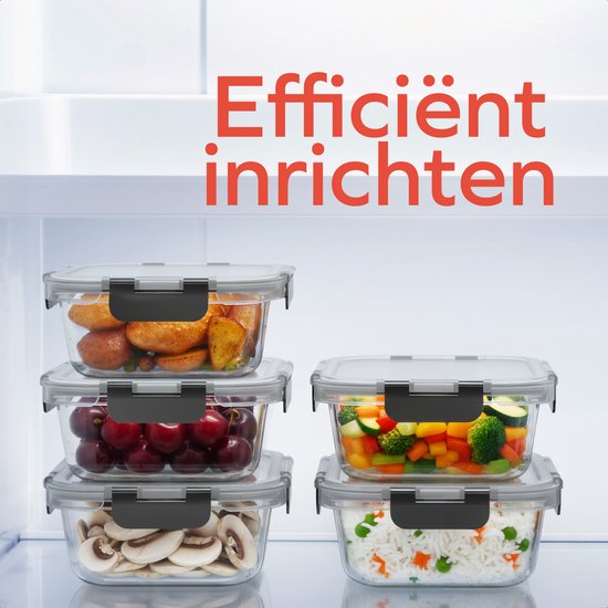 KitchenBrothers Meal Prep Bakjes Set - Met Scheiding - Glazen Vershoudbakjes - Twee Compartimenten - Luchtdicht - BPA Vrij - Diepvriesbakjes - Bewaarbakjes - 5L - Glas - 5 Stuks