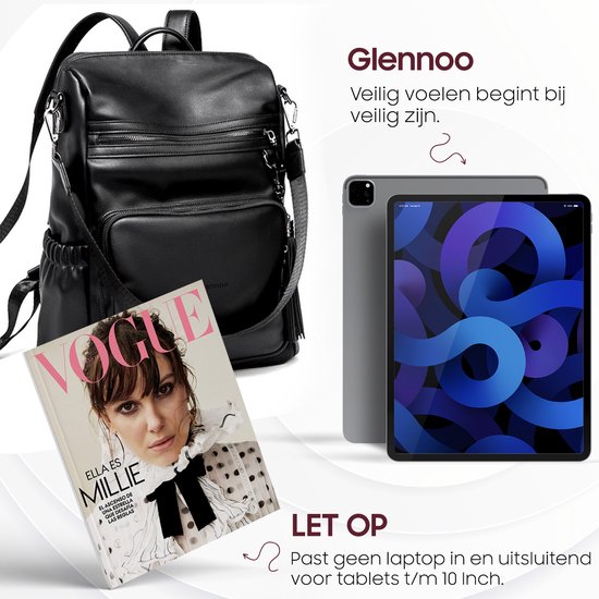 Glennoo rugzak - Rugtas dames - Waterdicht - Klein - Anti-diefstal Vakje - Rug-, Schouder-, Handtas in één - zacht PU-leer - Zwart