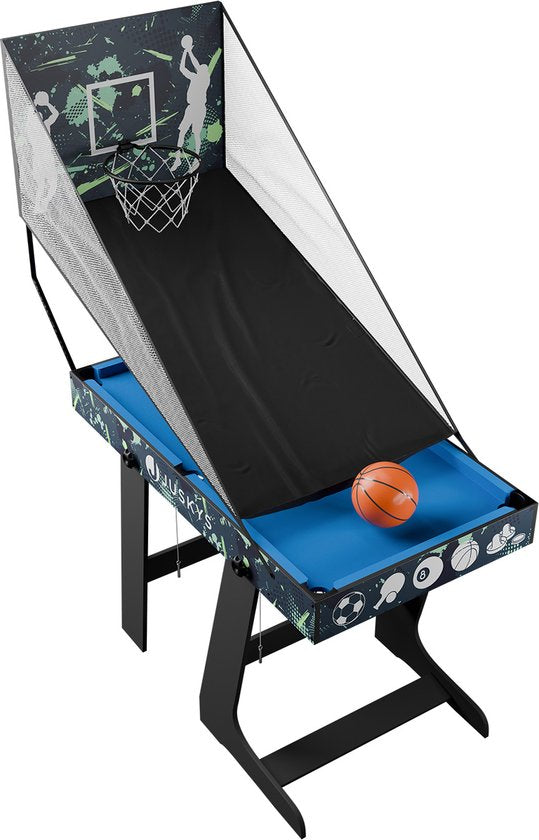 Juskys Multi-Speeltafel 5 in 1 - 104 x 58 x 73 cm - Biljart / Tafelvoetbal / Hockey / Tafeltennis / Basketbal - Incl. Toebehoren