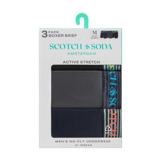 Scotch & Soda Active Stretch Boxer Briefs – Heren – Navy/Grijs/Zwart – 3-pack – Performance Fit Maat M