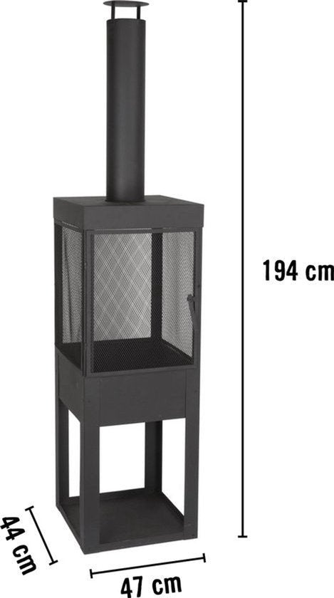 BBQ Collection Houtkachel met Schoorsteen - Tuinhaard 194 x 44 x 47 cm - Terrashaard met Vonkenscherm - Terraskachel met As-Opvangbak en Brandhout Opslag - Houtkachel Tuin - Carbon Staal