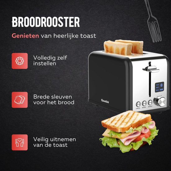 Qualitá® Broodrooster met TostiKlemmen - Retro Tostiapparaat - Sandwichrooster - Croque Monsieur Toestel - RVS/Zwart