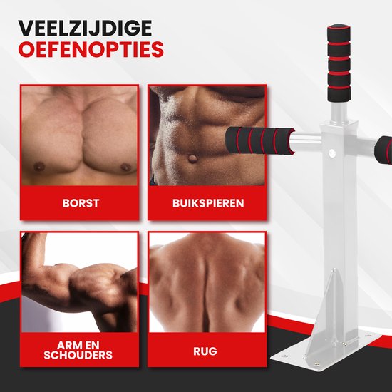 TTD® Premium Pull Up Bar - Pull Up Station - Optrekstang Wandmontage - Dip Station - Dip Bars - Thuis Sporten - Thuis Fitness - Premium materialen - Extra stevige montage onderdelen - Home workout - Wit/Rood
