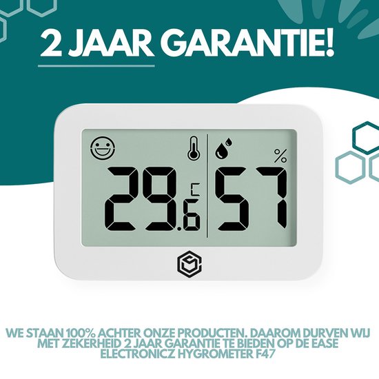 Ease Electronicz Hygrometer & Thermometer - Weerstation - Luchtvochtigheidsmeter - Thermometer Voor Binnen - Incl. Batterij en Plakstrip