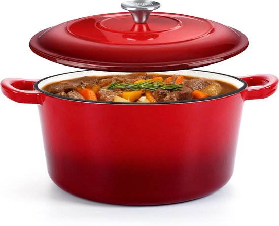 Castex Elegance Royal Gietijzeren Braadpan met Deksel 28 cm - Inductie Pan - Braadpannen Gietijzer - Rood