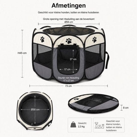 Ceruzo Puppyren Opvouwbaar – Voor Kleine Honden - Katten - Konijnen – 73 cm