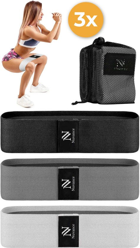 Nuvance - Weerstandsbanden Set Inclusief Draagtas - 3 Delige Set - Resistance Band - Fitness Elastiek - eBook met extra oefeningen