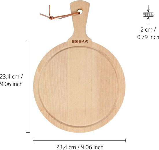 Boska Serveerplank Rond Amigo M - Borrelplank met Handgreep - Rustiek Beukenhout - Bruin - Ø 23,4 cm