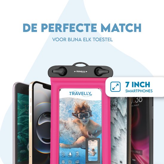 Travelly® Waterdicht Telefoonhoesje Set van 2 – Universeel Onderwater Hoesje voor Smartphone – Geschikt voor alle telefoons – Drybag – Voor Vakantie, Zwemmen & Watersport – Zwart/Roze