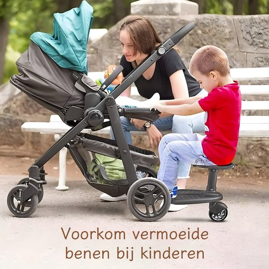 Safari meerijdplankje - Single Wheel - Voor Horizontale As minstens 23 cm - Diameter max. 2,5 cm - Zwart Kunststof & Metaal - Wendbaar & Universeel - Ideaal voor Peuters