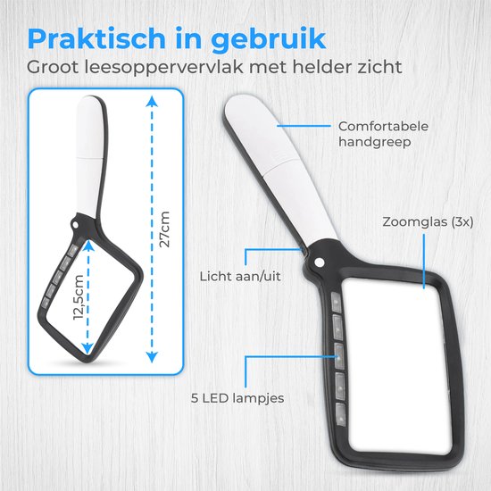 Nuvance - Vergrootglas met Verlichting - Loep - Vergrootspiegel - Loeplamp met Led Verlichting - Leesloep voor Volwassenen en Ouderen