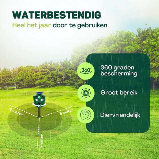 Vulpes Goods® Verjager - Ultrasone Kattenverjager op zonne-energie - Kattenschrik - Marterverjager - Dierenverjager - Waterdicht & 360° bescherming - Afweermiddel voor Ongedierte - PRO versie